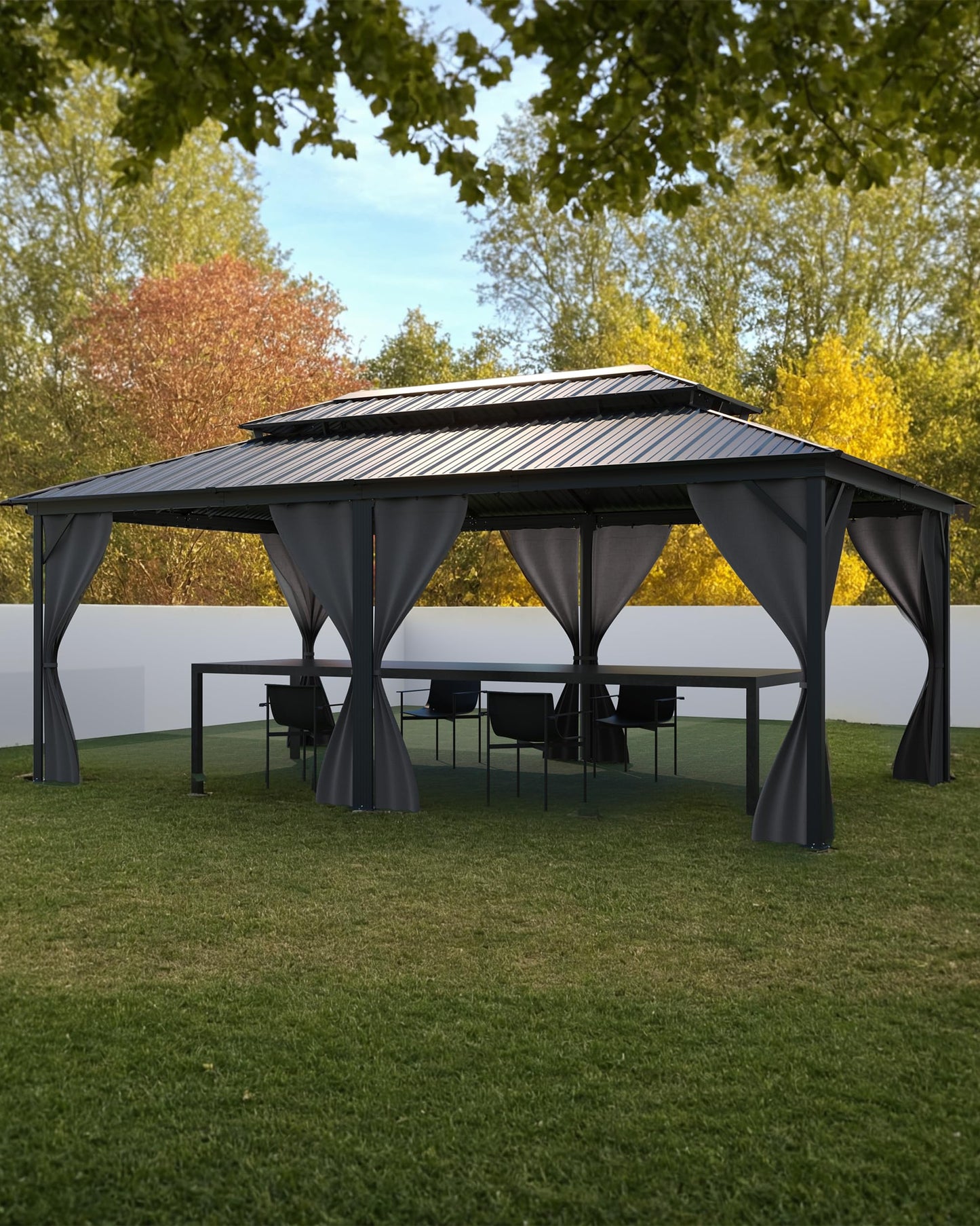 GarveeLife Outdoor Gazebo 12x18 Hardtop, Pergolas and Gazebos Clearance, Aluminum Frame Pavilion with Double Roof, Canopy Tent, Mosquito Netting & Privacy Curtains for Patio, Garden, Deck