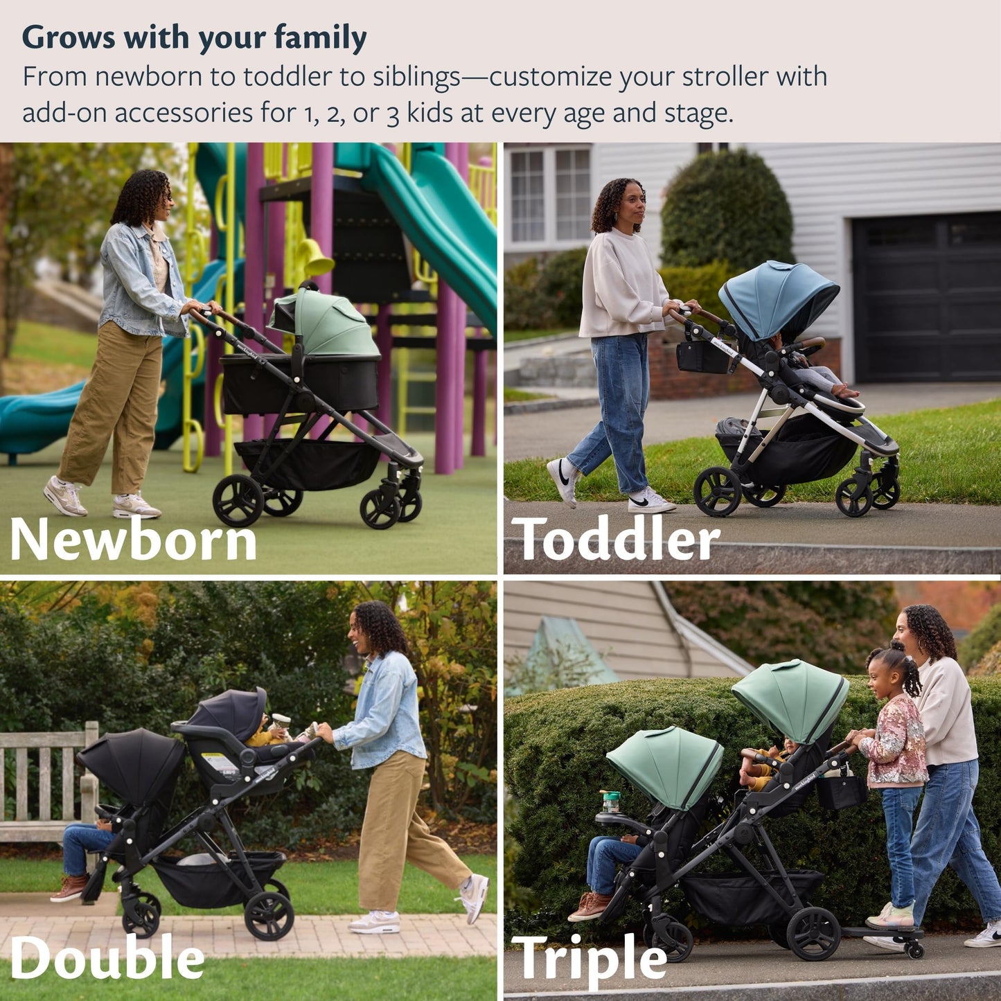 Mockingbird Single-to-Double Stroller 3.0 - Convertible Full Size Baby Stroller for 1, 2, or 3 Kids with 44 Possible configurations, Travel System Compatible - Sage