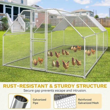 DWVO Large Metal Chicken Coop for 20-30 Chickens, 19.1 x 9.8 x 6.4 ft Walk-in Poultry Cage Chicken Run for Yard Outdoor with Waterproof and Anti-UV Cover Duck House Flat Roof Chicken Pen