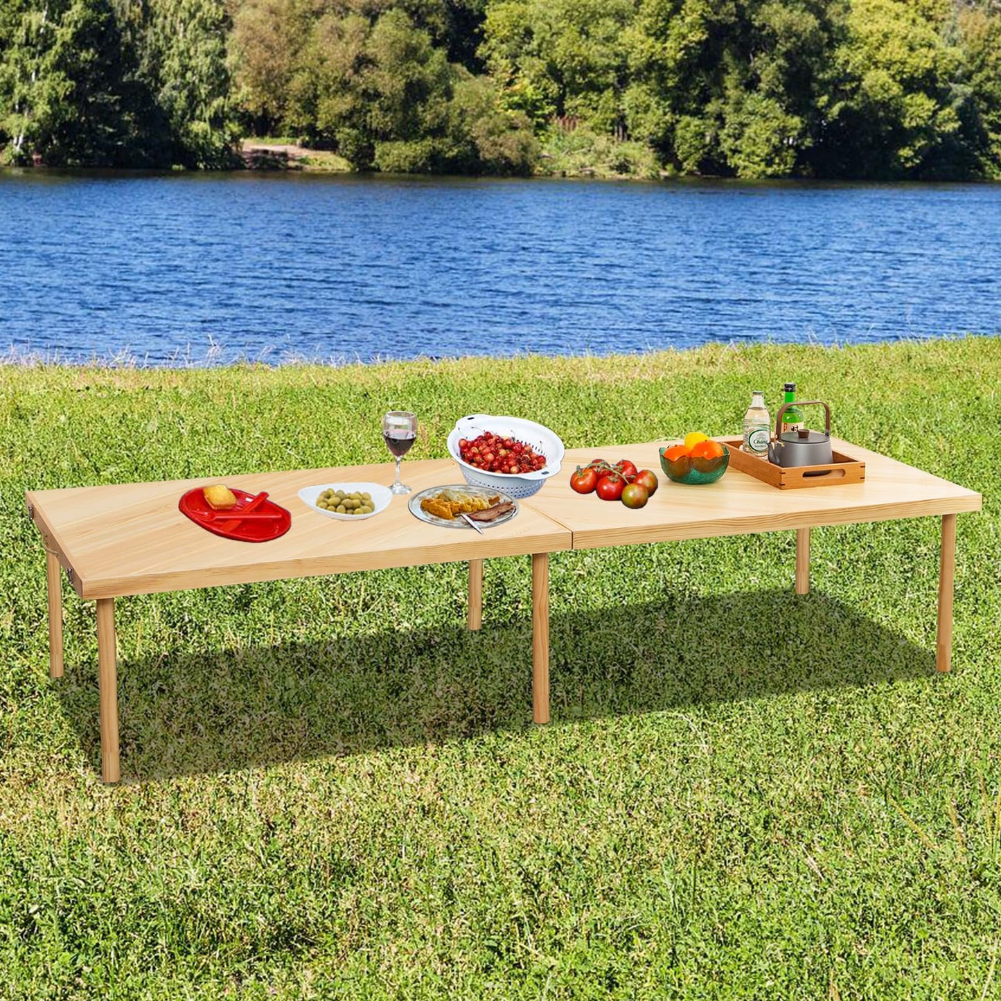 Zupemo 80"x28" Boho Wooden Picnic Table, Portable Outdoor Low Picnic Table with Adjustable Legs 13" & 16" for Floor Seating, Beach, Camping, BBQ, Backyard, 80x28in