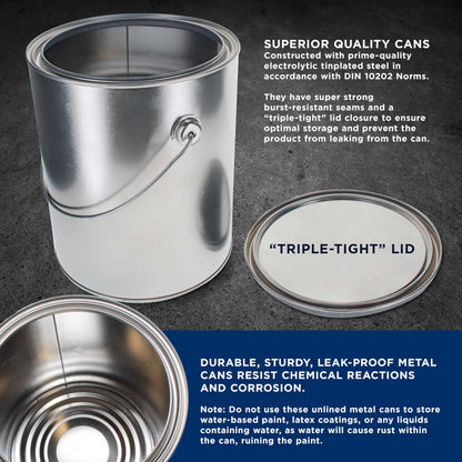 Master Elite 1 Gallon Unlined Empty Metal Paint Can Bucket with Lid, Bail Handle - Triple Tight Seal, 128 fl. oz. Steel Coating Storage Container Tin - Store Leftover Oil-Based Paint, Automotive, Art