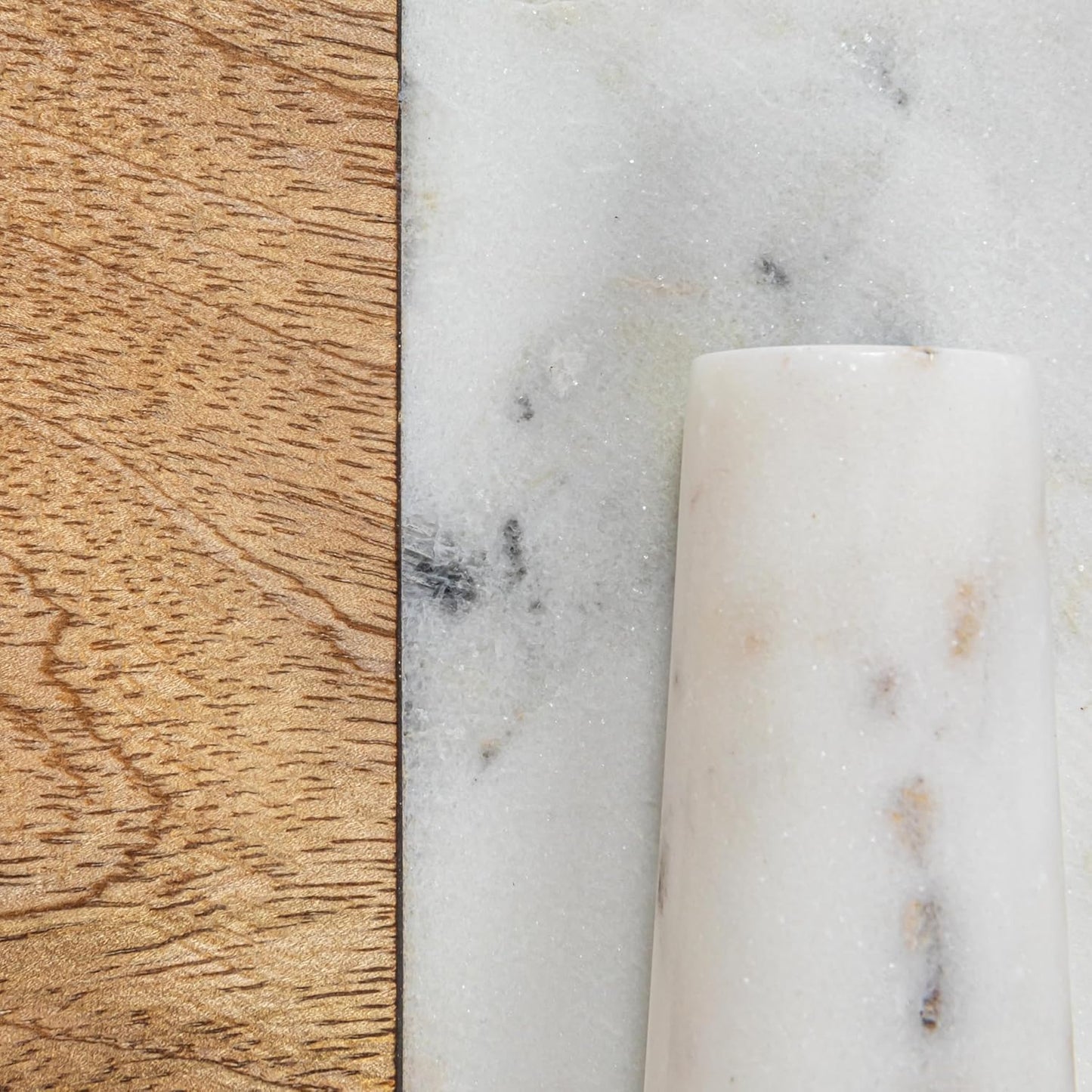 Creative Co-Op Mango Wood and Marble Cheese and Cutting Board with Inlaid Marble Pestle