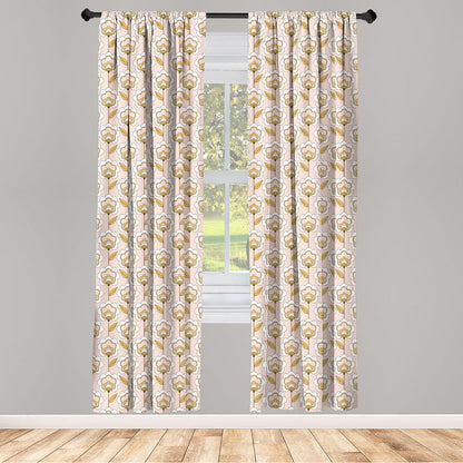 Lunarable Mid Century Curtains, 28" x 84" Retro Flower Ornaments Illustration, 2 Panel Set for Living Room Bedroom