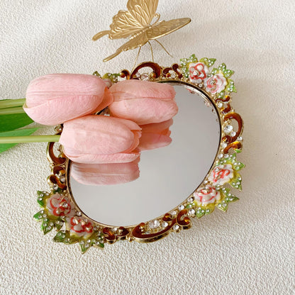 Pasiir Gold Mirror Vanity Tray, Hand Painted Decorative Jewelry Tray, Metal Makeup Tray for Vanity, Dresser, Countertop