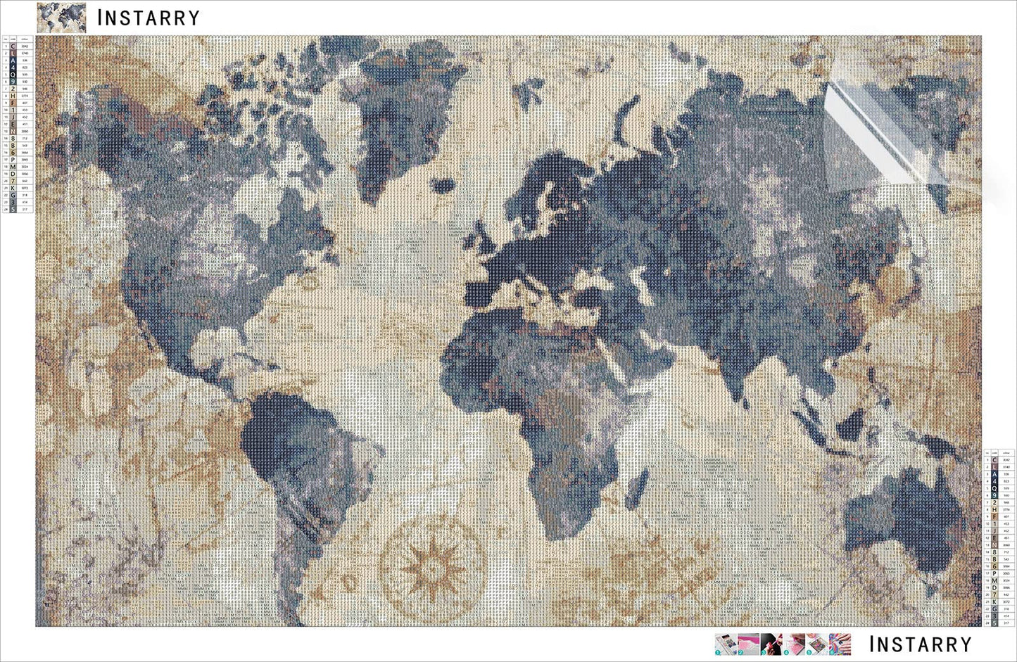 Instarry DIY 5D Diamond Painting Kits for Adults Full Drill World Map Mosaic Crystal Embroidery Wall Decorations for Living Room Art Kit 23.6x15.7 inch