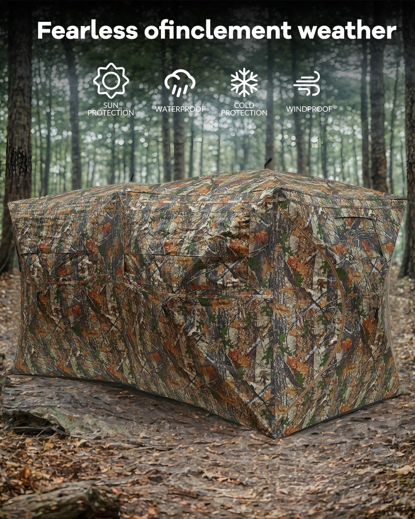 GarveeLife Portable Pop-Up Hunting Blind - 270° See-Through Windows & Silent Door, Waterproof Lightweight Camouflage Tent for Deer Turkey Hunting