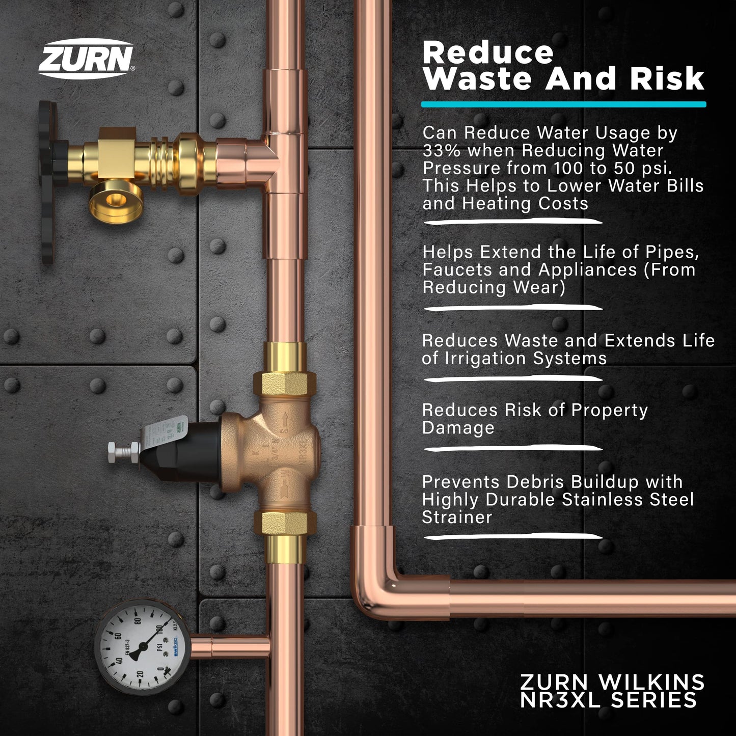 Zurn Wilkins 112-NR3XLDU 1-1/2" NR3XL Pressure Reducing Valve with Double Union FNPT Connection