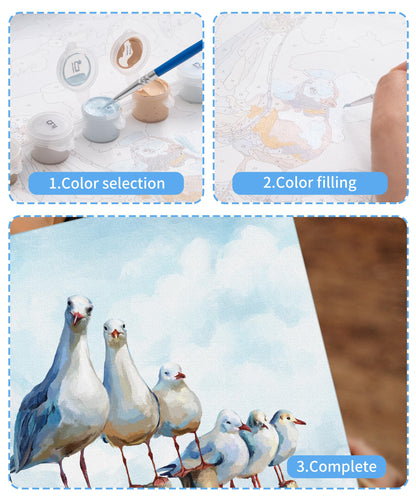 SUMGAR Paint by Numbers Kit for Adults Beginner, Ocean Beach Seagull Blue Sea Canvas Painting, Easy DIY Acrylic Paint by Number Coastal Nautical Wall Art Craft Kit Gift, 16x20 Inch (Without Frame)