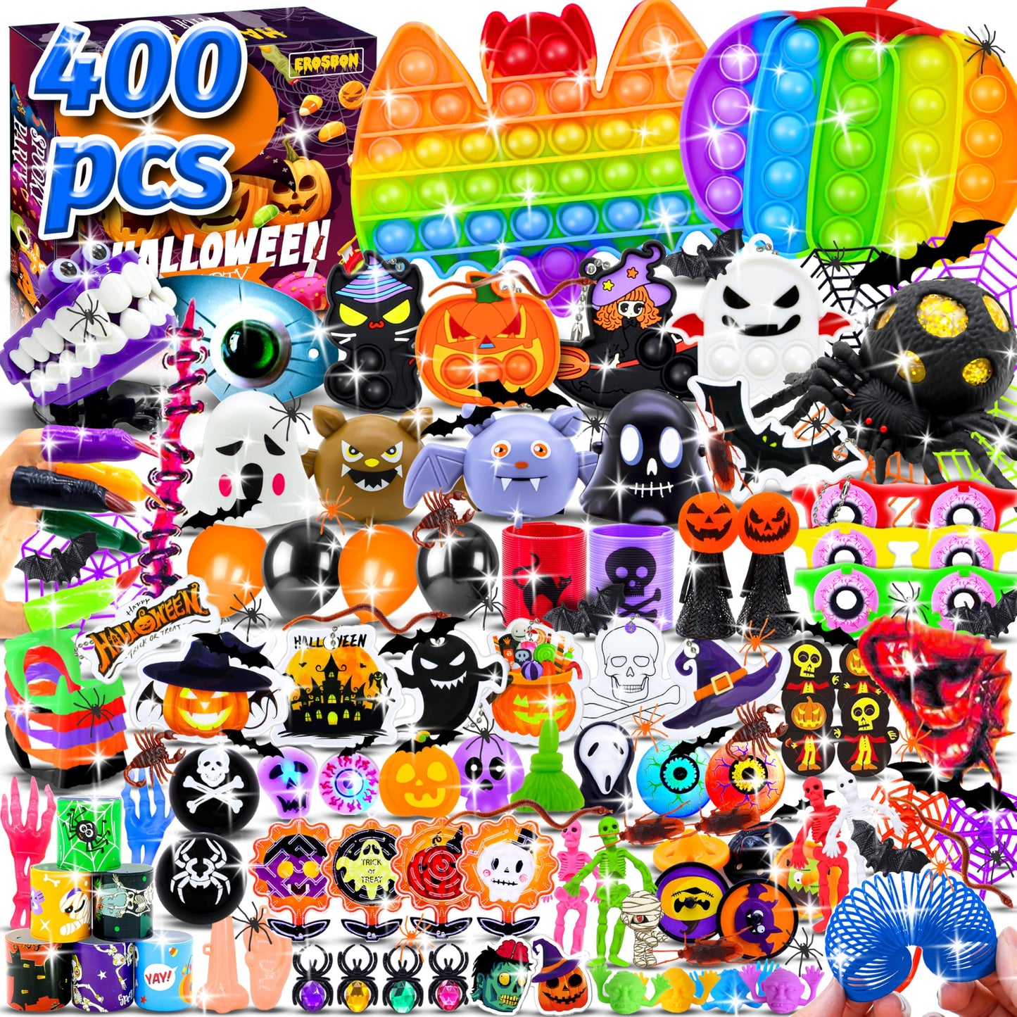 Olganicor 400PCS Halloween Party Favors for Kids, Halloween Treat Bag Fillers, Bulk Toys, Treasure Box Toys, Goodie Bag Stuffers, Carnival Prize Toy Classroom Reward