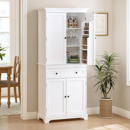 Spirich 71'' Tall Kitchen Pantry Cabinet, Wood Food Pantry Cabinet with Drawers and Wine Glass Rack, Freestanding Storage Cabinet for Kitchen, Living Room, Dining Room, White