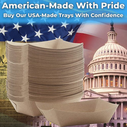 Eco Friendly USA-Made 3lb Food Holder Trays 500 Pk. Compostable Kraft Paper Container for Diners, Concession Stands or Camping. Best Sturdy 3 Lb Disposable Party Snack Boat for Nachos, Tacos or BBQ.