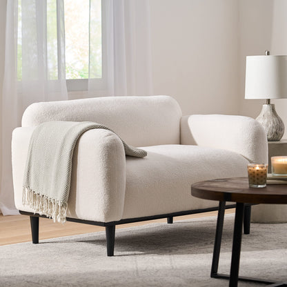 Christopher Knight Home 50" Bouclé Fabric Loveseat Sofa, Modern Upholstered Accent Chair with Armrest & Solid Wood Legs, Deep Seat Oversized Comfy Couch Reading Chair for Living Room Apartment, White