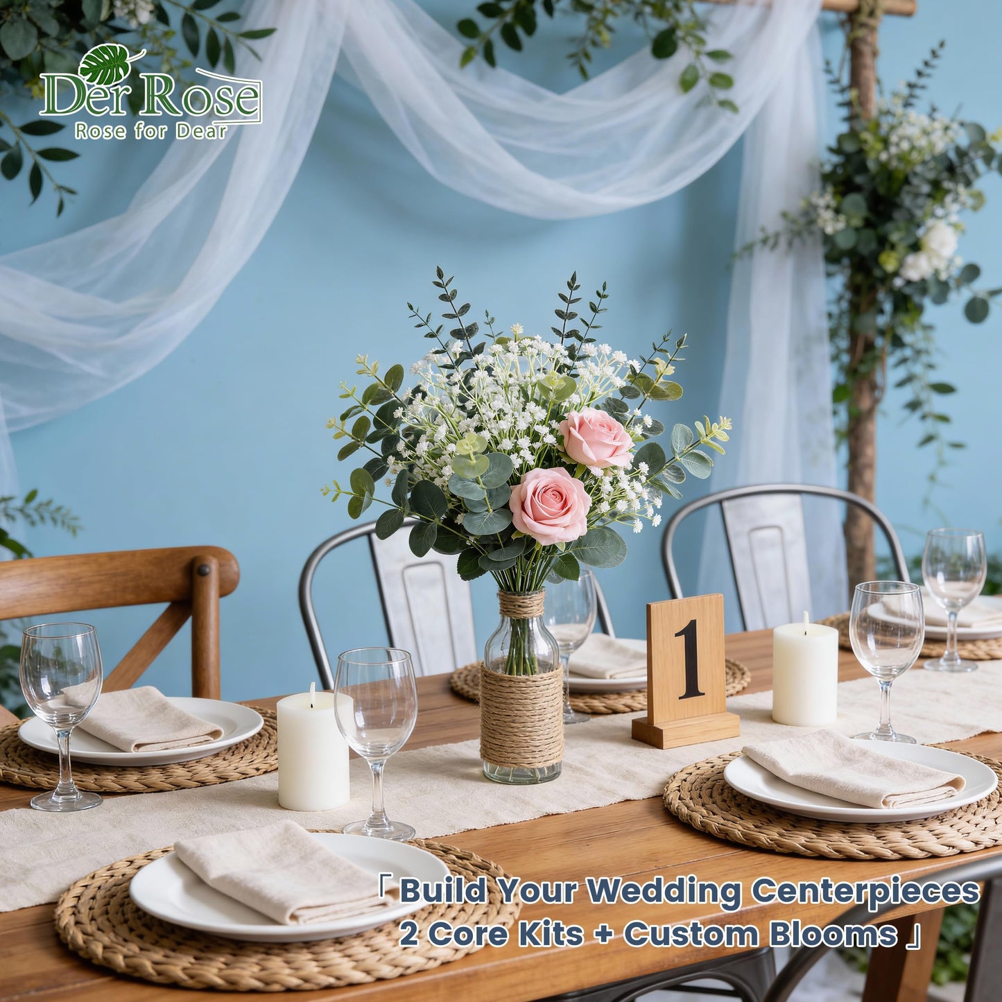 Der Rose 24Pcs Mixed Eucalyptus Stems&Babys Breath Artificial Flowers Bulk, Fake Flowers DIY Kit with Silver Dollar Leaves, Artificial Greenery Stems for Home Table Centerpieces Wedding Bouquets Decor