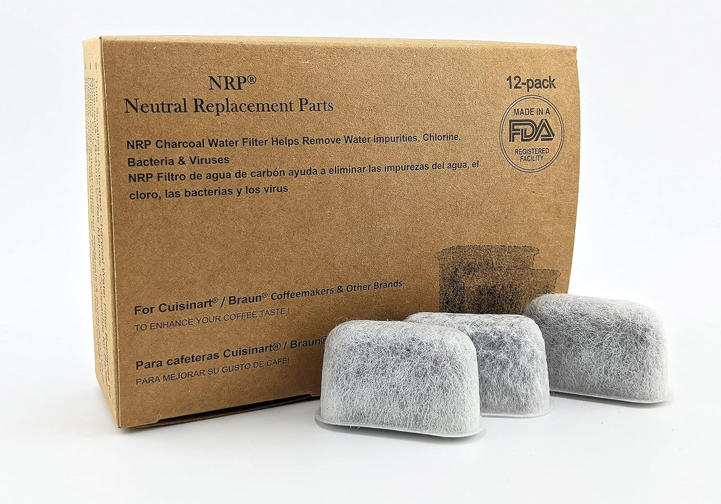 NRP Braun Coffeemakers Replacement Charcoal Water Filter BRSC004 for BrewSense Drip Series, 12-pack