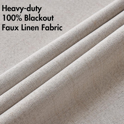 MIULEE 100% Blackout Linen Textured Curtains - Thermal Insulated Ivory Drapes | Luxury Room Darkening 52 x 72 Inch (2 Panels)