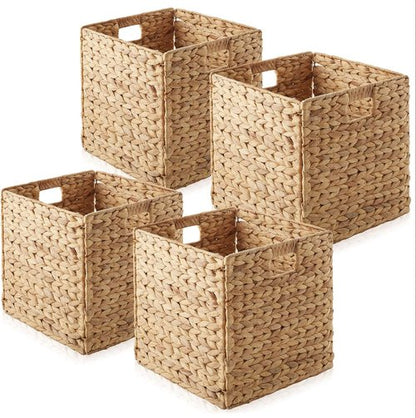 Casafield Water Hyacinth Storage Baskets - Set of 4 Collapsible 12" x 12" Woven Organizers for Home