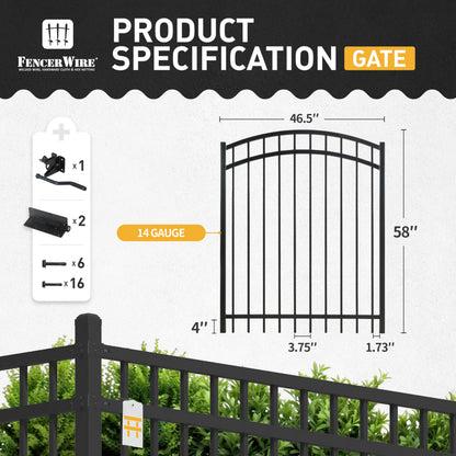 Fencer Wire Heavy Duty Arched Decorative Fence Gate, 5FT Height x 4FT Width Outdoor Fence Gate, Outdoor Anti-Rust Metal Steel Gate for Fencing Barrier, Garden Gate with Gate Lock