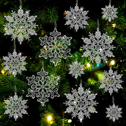 Skiennix Snowflake Ornaments - 36Pcs Clear Plastic Hanging Decorations for Winter Wonderland Decor