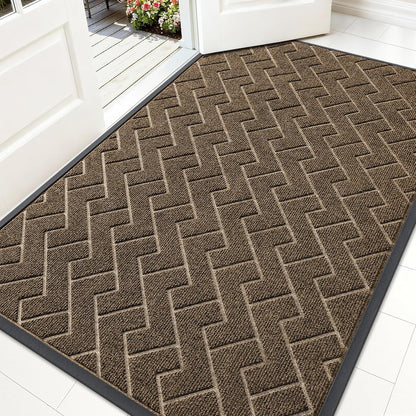 OLANLY Waterproof Front Door Mat - All-Season Indoor/Outdoor Doormat | Sturdy Natural Rubber, Herringbone Brick (Brown, 59x35)