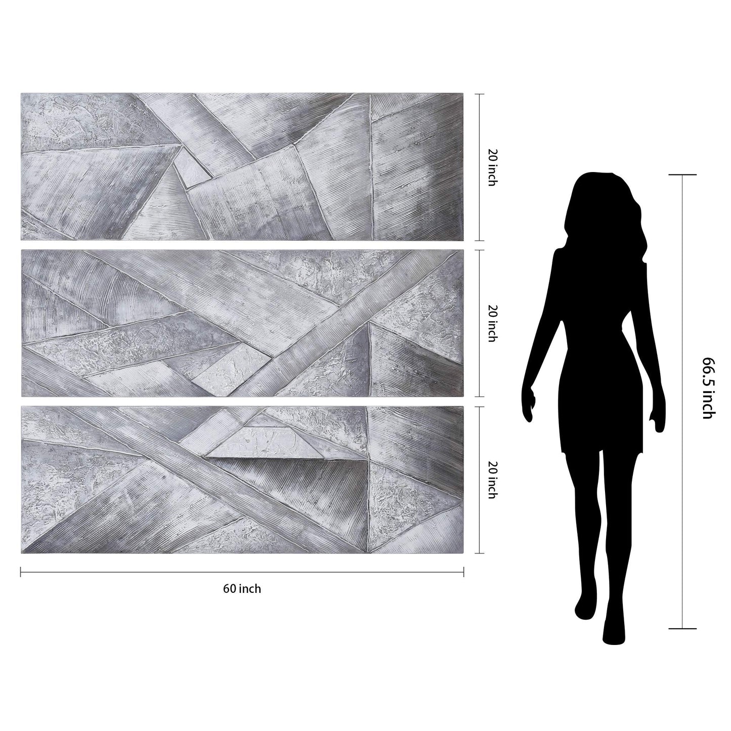 Empire Art Direct Abstract Wall Art Textured Hand Painted Canvas by Martin Edwards, Triptych, 60" x 20" each, Diamonds