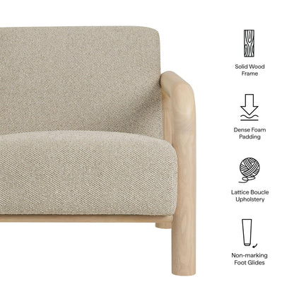 Modway Sereno Modern Boucle Fabric Accent Chair in Marble Oak with Rounded Wood Armrests – Upholstered Lounge Chair for Living Room or Bedroom
