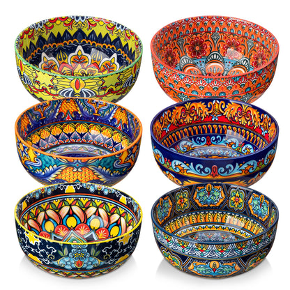 vancasso Cereal Bowls Set of 6, Porcelain Bowls for Eating, 28 oz Colorful Soup Bowls, Bohemian Ceramic Bowls for Salad, Fruit, Pasta, Microwave & Dishwasher Safe Bowls Set