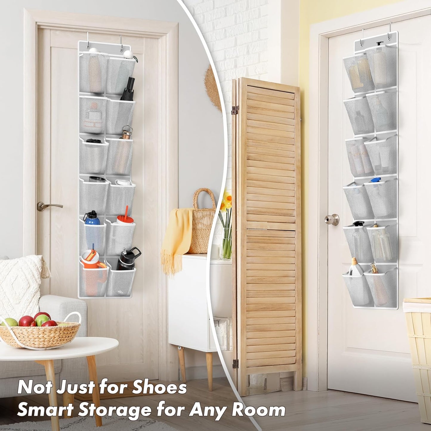24 2PK 12 Simple Houseware Pockets - Large Pockets Over Door Hanging Shoe Organizer, Grey