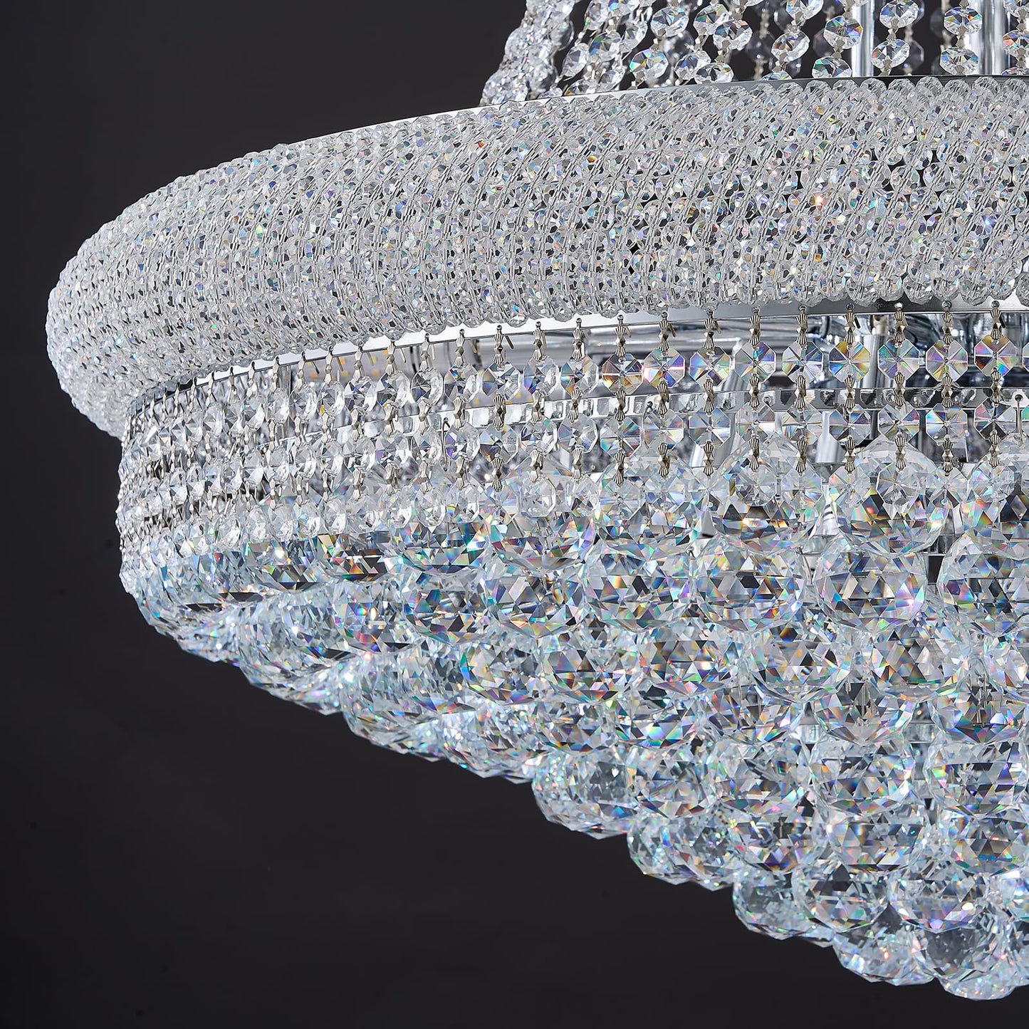 Homeooze 31 - Light Large Empire Crystal Chandelier for High Ceiling Foyer Entryway Staircase Living Room Dining Room Chrome Finish