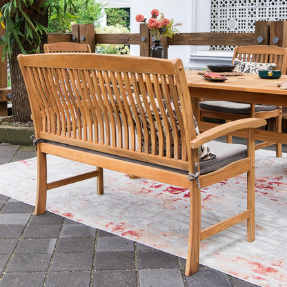 Cambridge Casual Caterina Teak Wood 6-Piece Outdoor Dining Set with Bench, Armchairs, and Beige Cushions, Weather-Resistant Natural Teak Garden Furniture for Porch, Deck, or Backyard