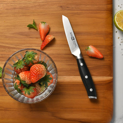 Klaus Meyer Stahl 3.5 inch Paring Knife High Carbon Exclusive German Steel Fruit Knife, Small Kitchen Knife with Ergonomic Handle (Black)