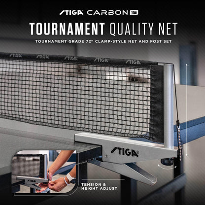 STIGA Carbon Series Indoor Ping Pong Tables with 15mm - 18mm Performance Top, QuickPlay Assembly, Built-in Ball Storage, Foldable Playback Mode & Lockable Casters