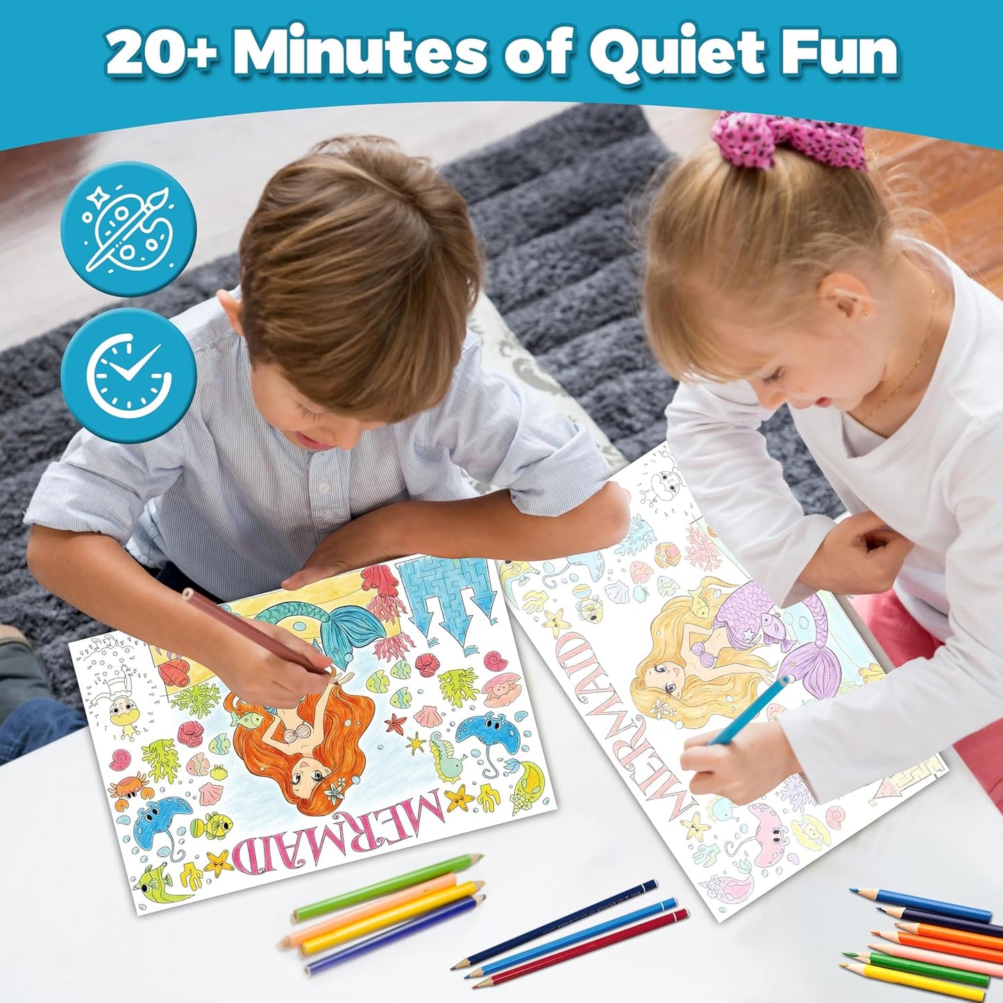15Packs 17X11Inches Mermaid Crafts for Kids Coloring Placemats with Thankful - Fall Art Activities for Friendsgiving