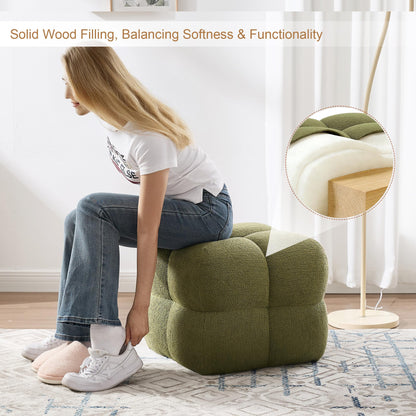 Zesthouse Square Pouf Ottomans Footstool Set of 2, Upholstered Poofy Ottoman for Couch Sofa, Modern Vanity Chair Backless for Living Room, Green Boucle Stool Foot Rest, Fabric Ottoman Coffee Table