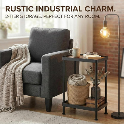 2 Small Narrow Side Table, Tier End Table with Storage Shelf, Sofa Table for Small Spaces in Living Room, Bedroom
