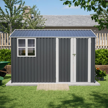 YOPTO 10X8 FT Outdoor Storage Shed,Metal Shed W/Window,Floor Frame & Lockable Swing Door,Garden Tool House W/ 4 Air Vents & Sloped Roof,for Backyard Patio Lawn,Gray