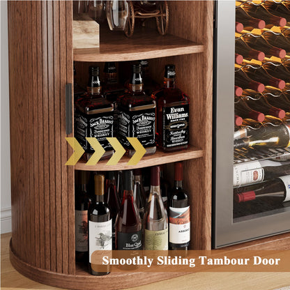 Jocoevol 53" Fluted Coffee Bar Cabinet with Sliding Doors, Wine Bar Cabinet with Charging Station & Glass Holder, Modern Liquor Whiskey Buffet Sideboard for Dining Room, Living Room, Kitchen (Walnut)