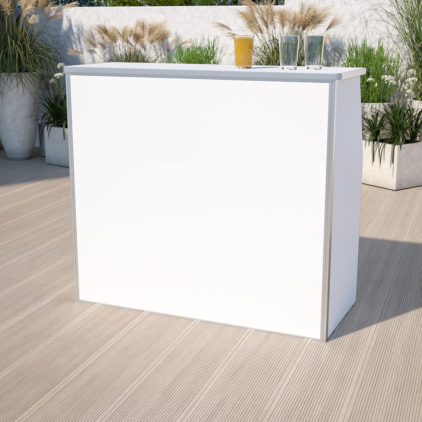 Flash Furniture 4' Folding Portable Event Bar with Top and Middle Shelves, Mobile Laminate Foldable Bar for Parties and Events, White