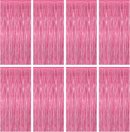 Skiennix Pink Backdrop - 8 Pack Metallic Foil Curtains for Birthday & Valentine's Day | 3.28 FT x 7.05 FT