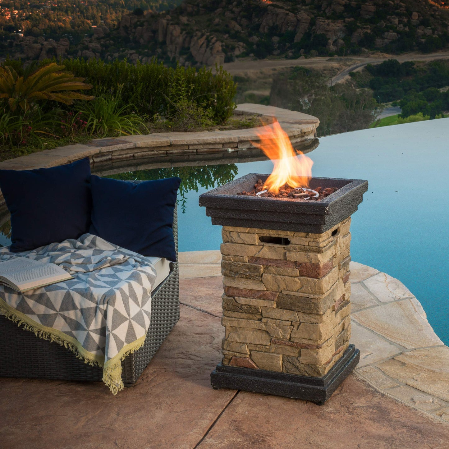 Christopher Knight Home Chesney Stone MGO Fire Column - 40,000 BTU, 19.5", Natural Stone