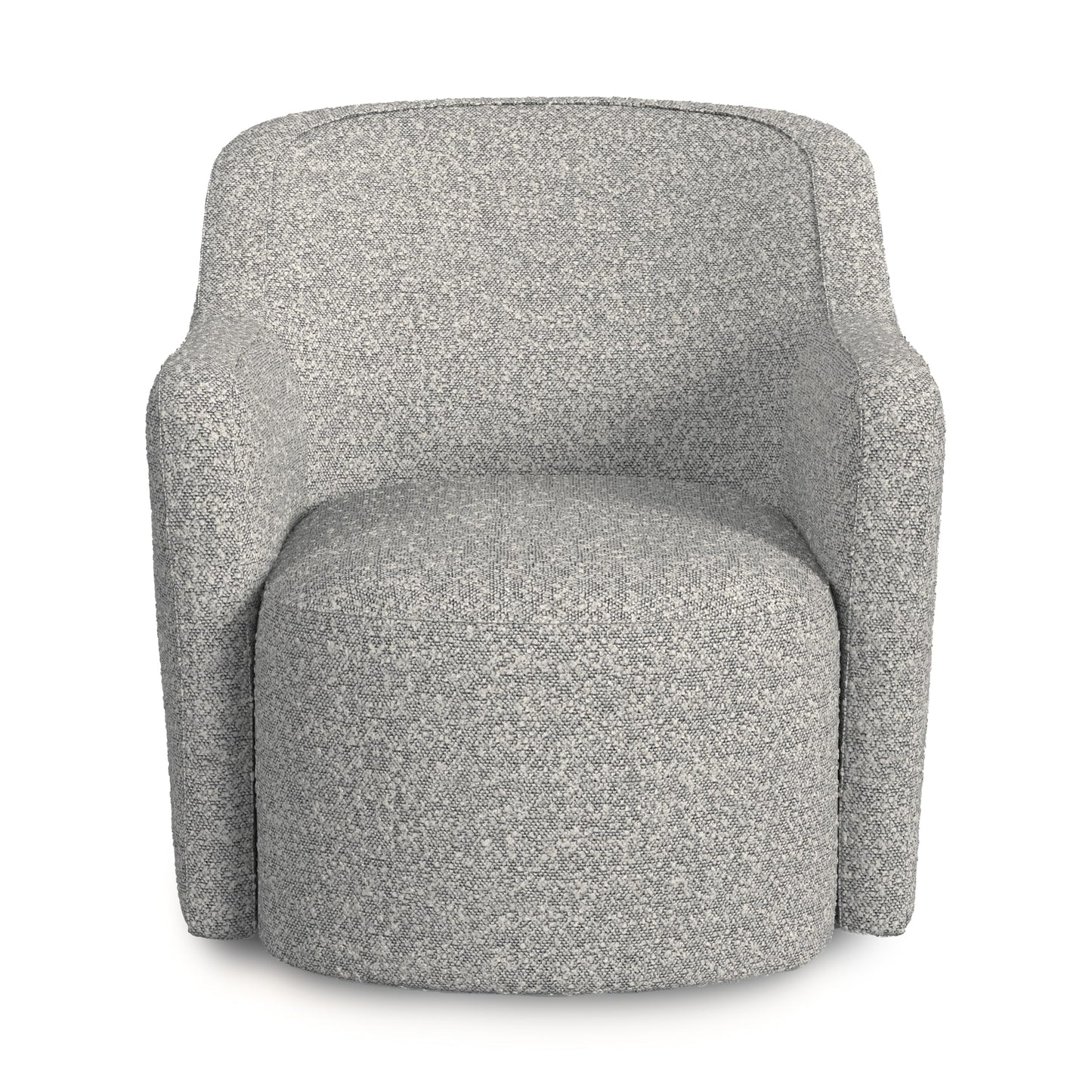 Homepop Home Décor Upholstered 360° Barrel Back Swivel Chair | Accent Chairs for Living Room & Bedroom | Decorative Home Furniture, White Boucle with Gray Yarn