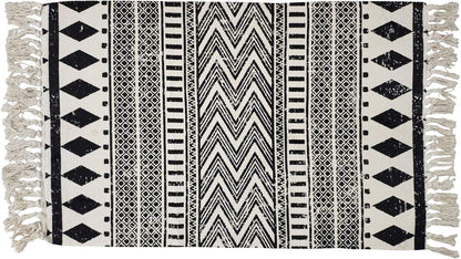 USTIDE Black & Cream Cotton Rug, Boho Rag Rug, Washable Farmhouse Bath Doormat, 2’×3’