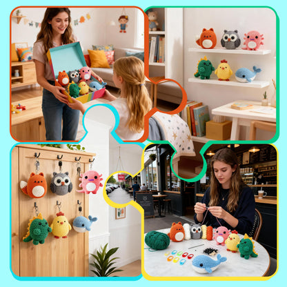 Joyclub Crochet Kit for Beginners 6 PCS Amigurumi Animal Family Crochet Starter Kit with Step-by-Step Video Tutorials 40% Extra Yarn DIY Craft Gifts for Adults Knitting Lovers Mother Teacher Graduates
