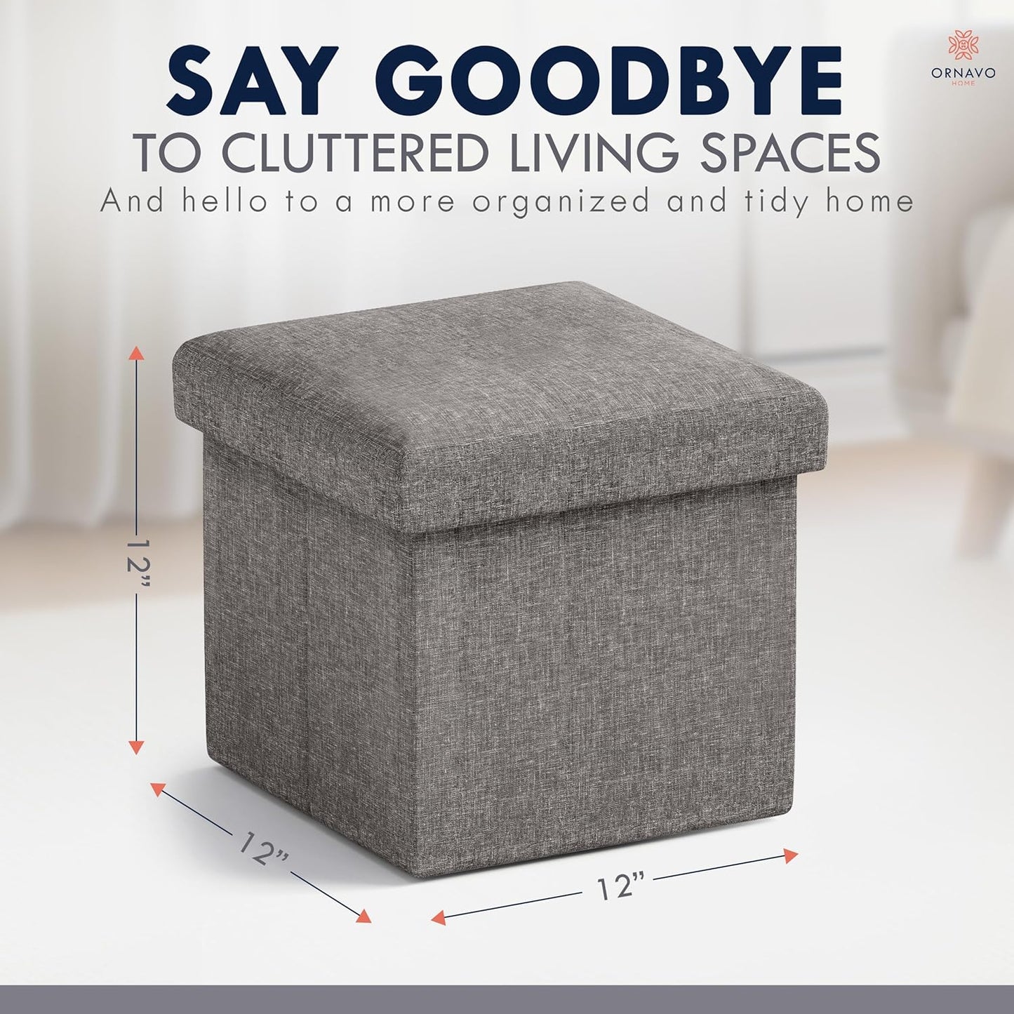 12 12 12, Ornavo Home Small Storage Ottoman Foldable Collapsible Cube Square Linen Ottoman Foot Rest Stool Seat