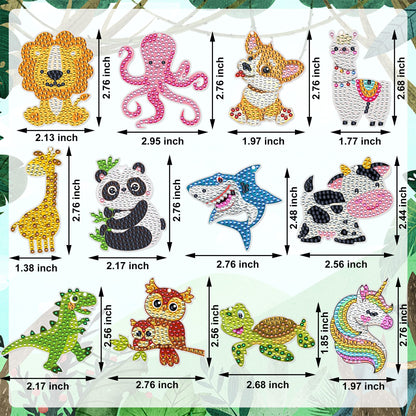 Augisteen 12 PCS Diamond Painting Keychains Kit Animals Diamond Art Ornaments Double Sided 5D Diamonds Key Rings DIY Diamonds Pendants for Beginners Birthday Crafting Home Party Decor