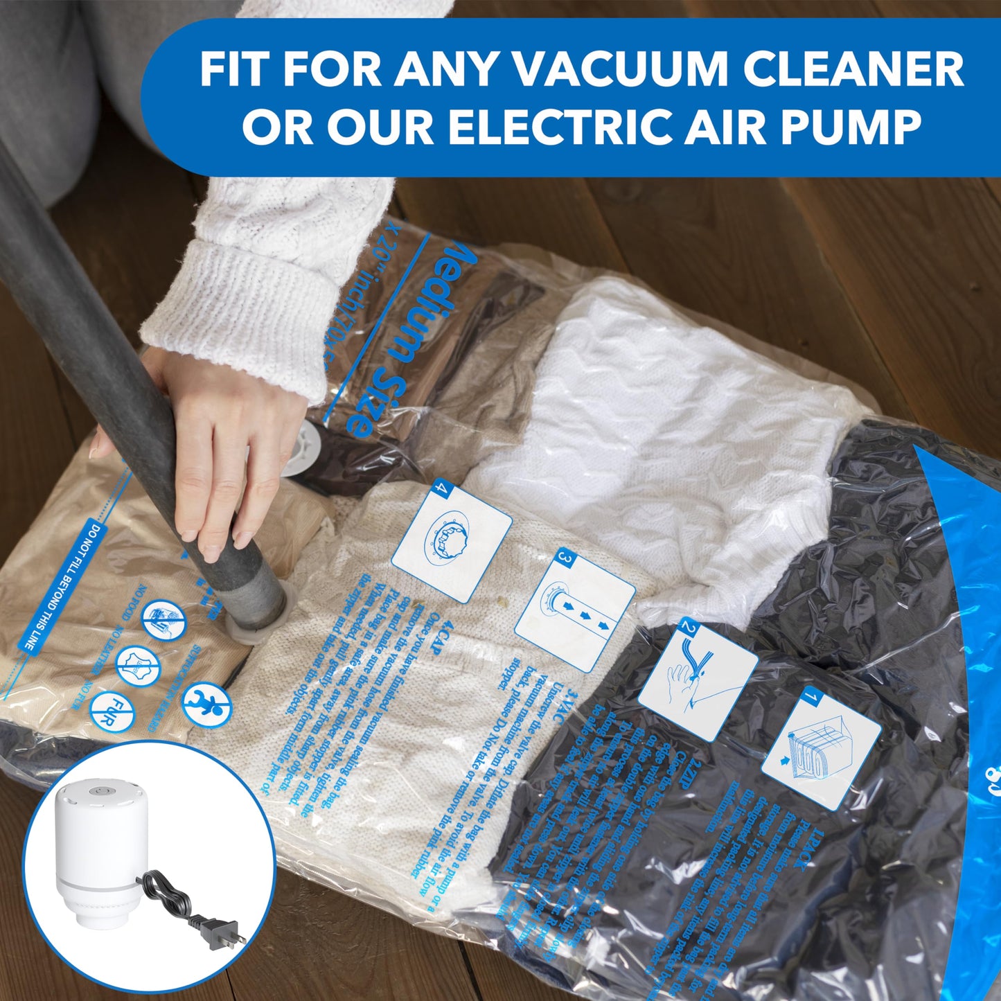 Vacuum Seal Bags for Clothing Travel & Home Storage, travel vacuum bags with pump, Store Blankets, Comforters, Pillows, Seasonal Clothes Compactly,24 Pack With Electric Pump