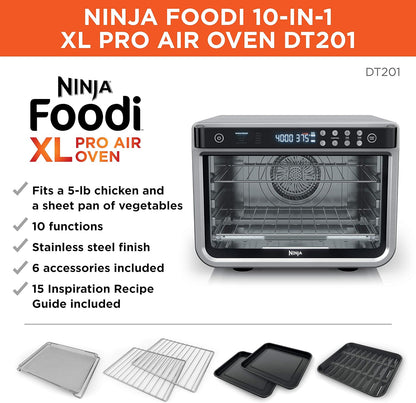 Ninja Air Fryer & Toaster Oven Combo - 10-in-1 Foodi XL Pro | Fits 5-lb Chicken & Sheet Pan | 1800 Watts | Stainless Steel