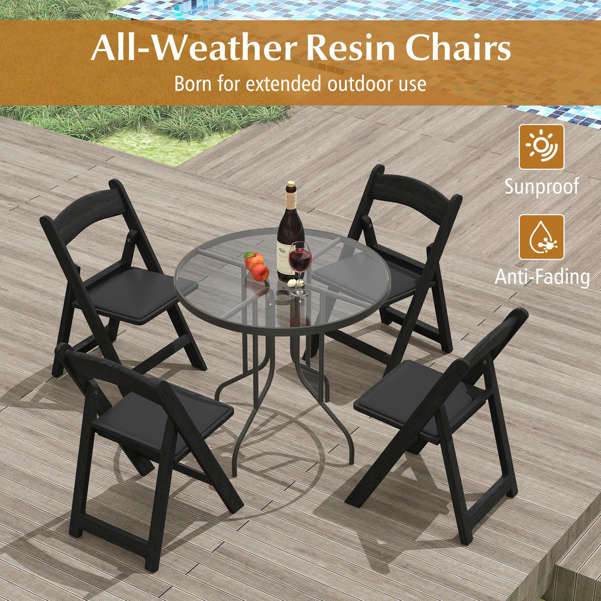 Giantex 20-Pack Folding Chairs, Portable Resin Event Chairs with Padded Seat, All-Weather Resin Frame, 1100 lbs Static Capacity, Lightweight Foldable Chair for Office, Wedding, Party, Outdoor