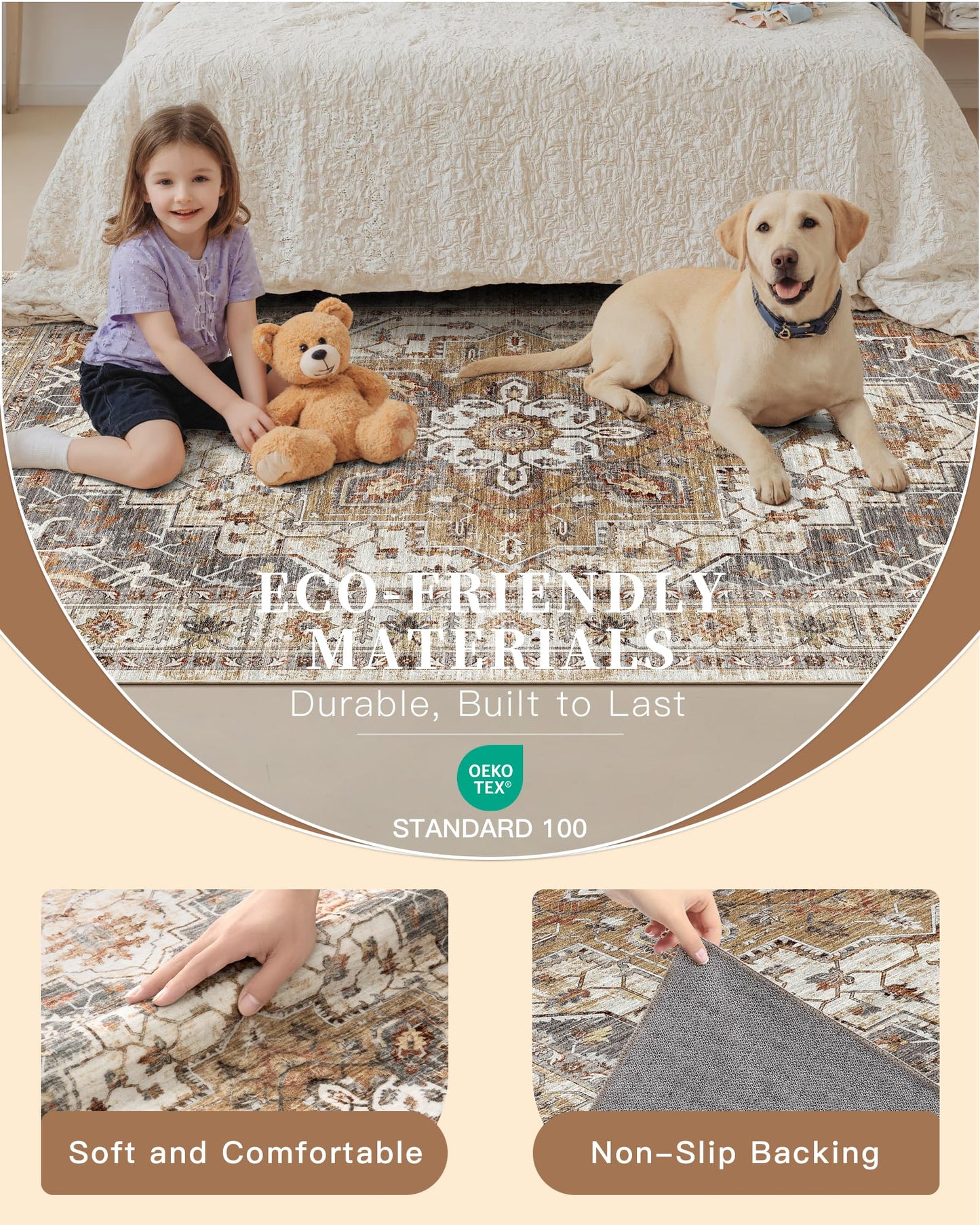 Madane Washable Runner Rug - 2x6 Rug Runners for Hallways 6 Feet Non Slip Vintage Kitchen Runner Rug Ultra-Thin Bathroom Runner Rugs Carpet Laundry Room Bedroom (2x6ft, Turmeric/Grey)