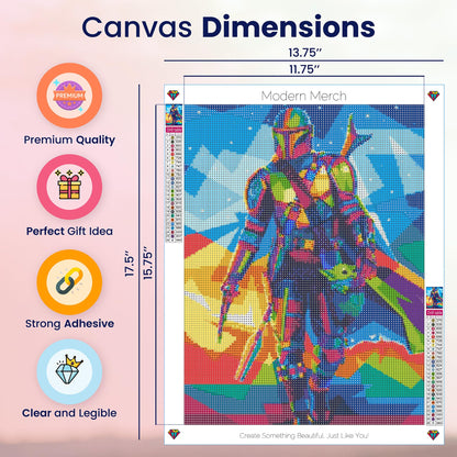 Modern Merch Star Wars Diamond Art Kits for Adults, Mandalorian and Baby Yoda 5D Diamond Painting for Adults, DIY Star Wars Wall Art, Cross Stitch Gem Art, Full Round Drill 12x16in