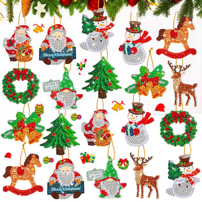 Jetec 20 Pcs Diamond Art Christmas Ornament 5D DIY Christmas Diamond Painting Keychain Kit Xmas Hanging Paint Kit Snowman Santa Art Rhinestone Pendant Key Ring for Adult Craft Decor Supply